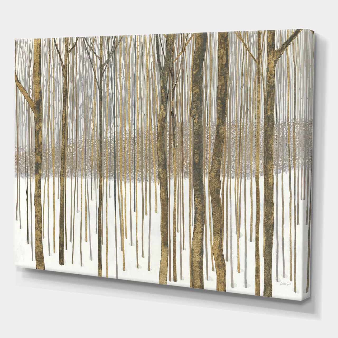 Designart - Forest in Winter Gold - Cabin & Lodge Canvas Art